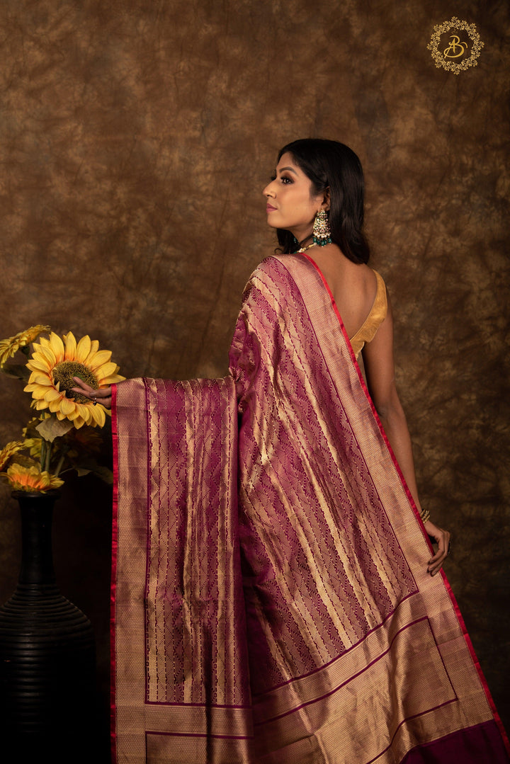 Wine Pure Banarasi Handloom Katan Silk Saree - Aura Benaras