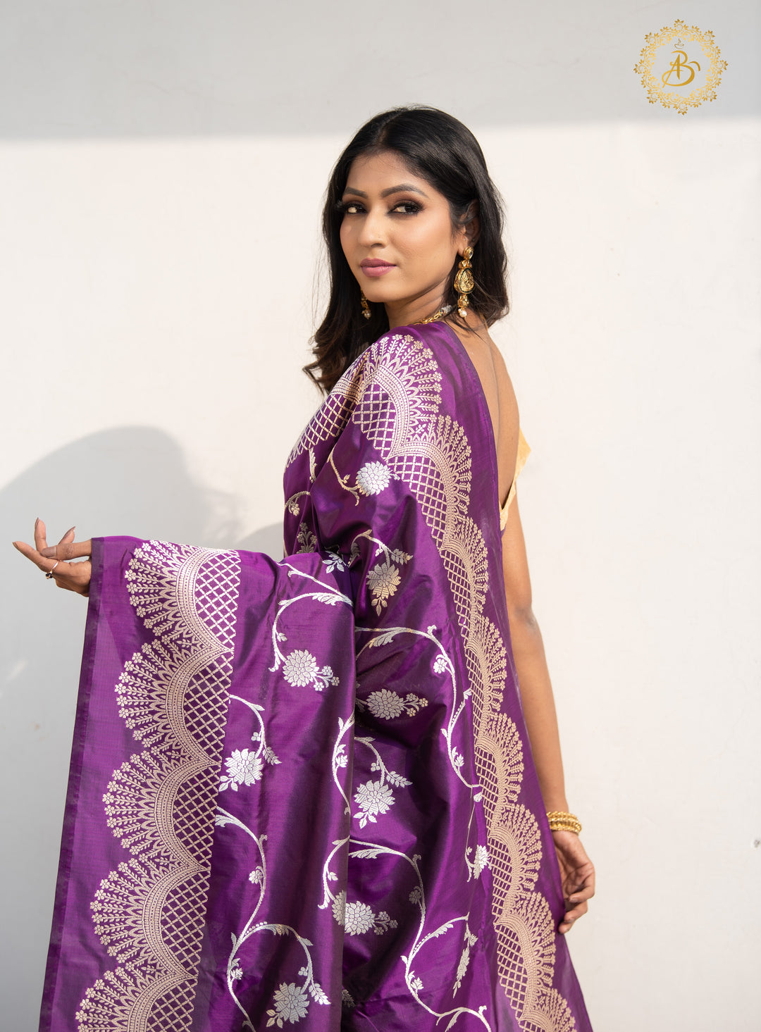 Purple Jaal Pure Banarasi Handloom Katan Silk Saree - Aura Benaras