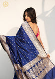 Deep Royal Blue Pure Banarasi Handloom Katan Silk Saree - Aura Benaras