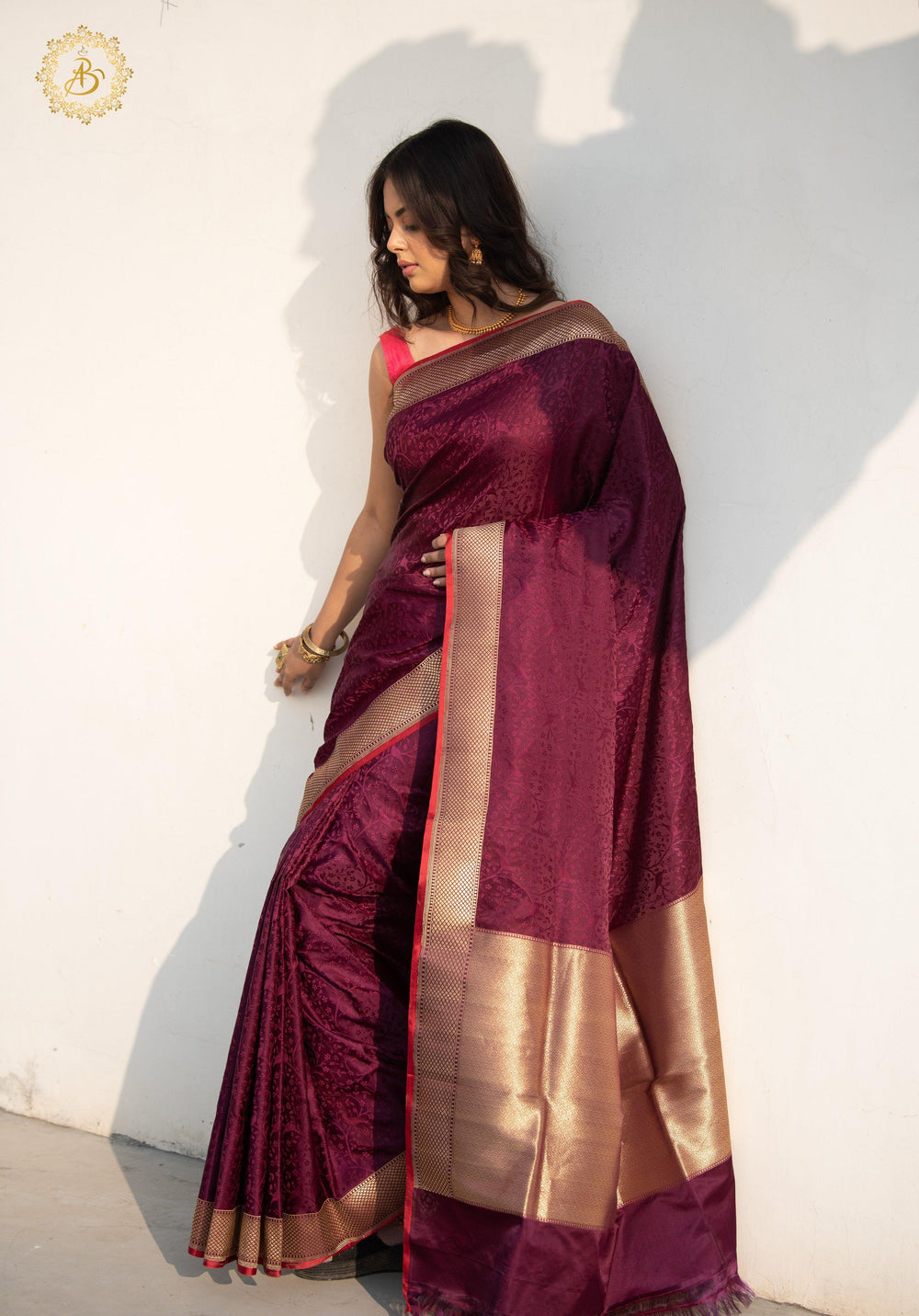 Wine Pure Banarasi Handloom Katan Silk Saree - Aura Benaras