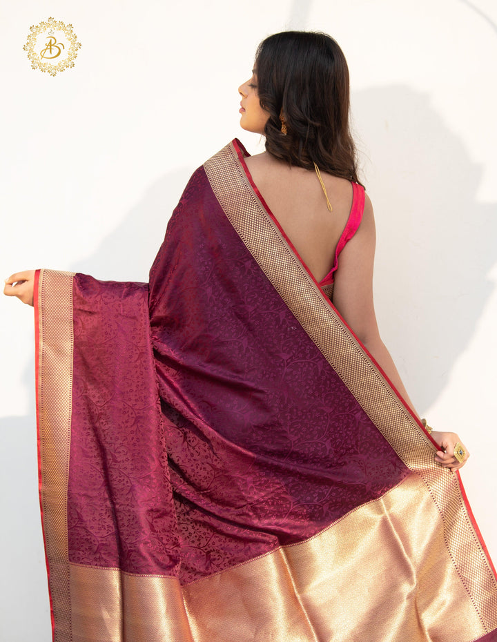 Wine Pure Banarasi Handloom Katan Silk Saree - Aura Benaras