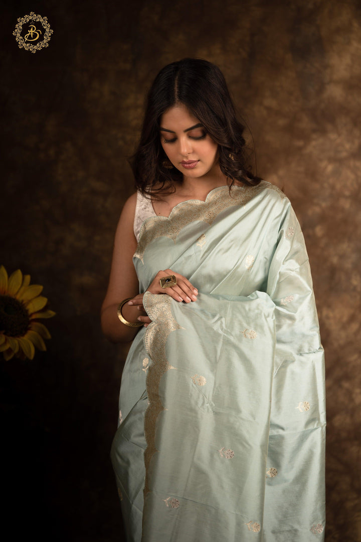 Grey Banarasi Handloom Katan Silk Saree - Aura Benaras