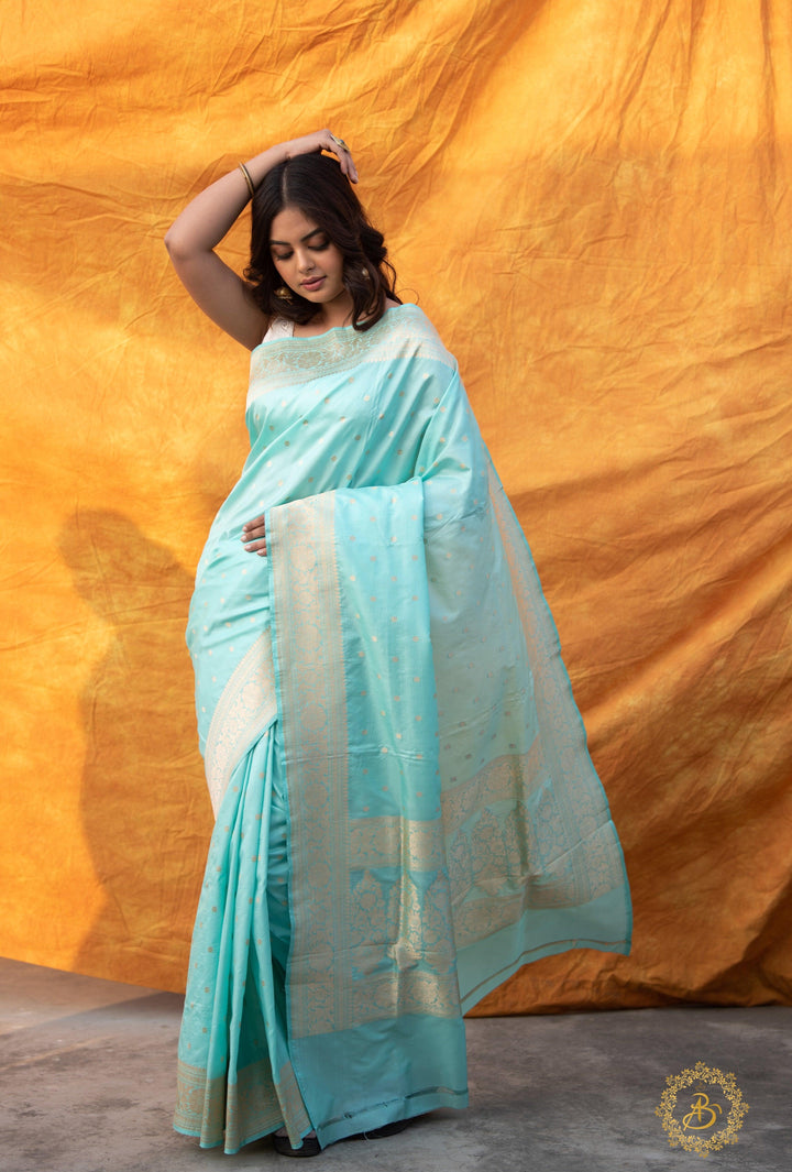 Blue Pure Banarasi Handloom Katan Silk Saree - Aura Benaras