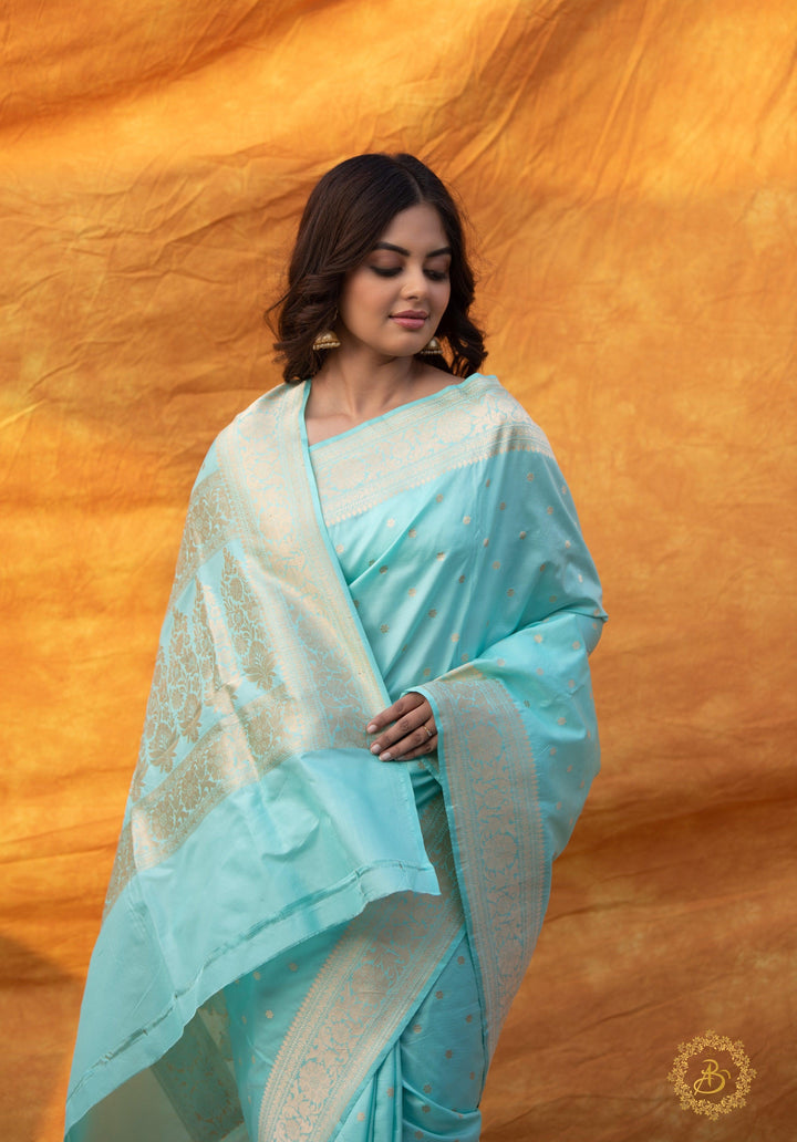 Blue Pure Banarasi Handloom Katan Silk Saree - Aura Benaras