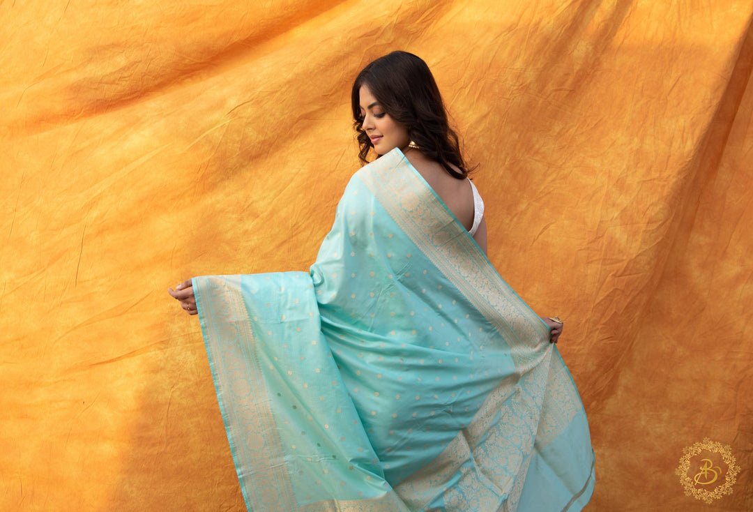 Blue Pure Banarasi Handloom Katan Silk Saree - Aura Benaras