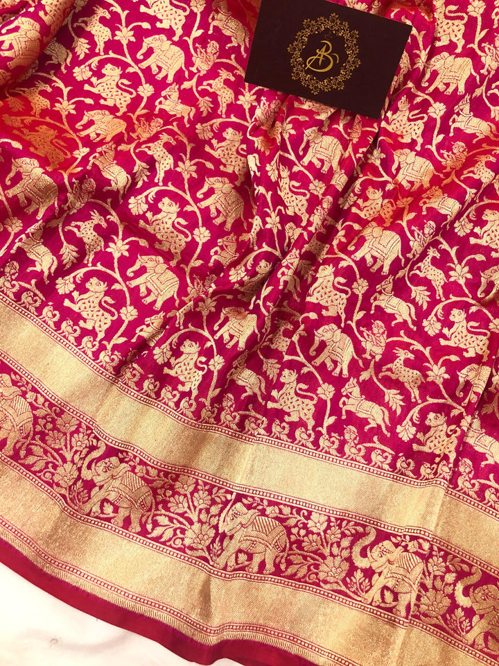 Cutwork weave detail on Katan silk fabric with traditional Shikargaah pattern