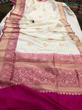 Off White Kadhua Pure Banarasi Handloom Katan Silk Saree - Aura Benaras