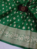 Bottle Green Banarasi Handloom Satin Tanchui Silk Saree - Aura Benaras