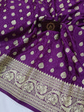 Purple Banarasi Handloom Satin Tanchui Silk Saree - Aura Benaras