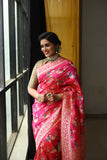 Pre Order :: Orangish Pink Kadwa Jaal Pure Banarasi Handloom Katan Silk Saree