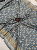 Gery Banarasi Handloom Soft Silk Saree - Aura Benaras