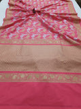 Pink Banarasi Handloom Soft Silk Saree - Aura Benaras