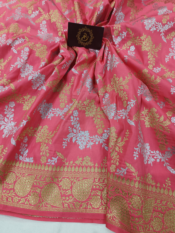 Pink Banarasi Handloom Soft Silk Saree - Aura BenarasPink Banarasi Handloom Soft Silk Saree - Aura Benaras