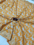 Pastel Orange Banarasi Handloom Soft Silk Saree - Aura Benaras