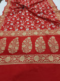 Red Banarasi Handloom Soft Silk Saree - Aura Benaras