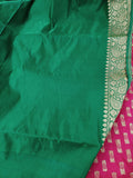 Orange-Green Banarasi Handloom Satin Silk Saree - Aura Benaras