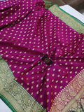 Magenta-Green Banarasi Handloom Satin Silk Saree - Aura Benaras