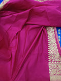 Blue-Red Banarasi Handloom Satin Silk Saree - Aura Benaras