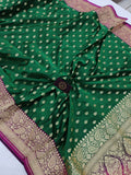Bottle Green-Rani Banarasi Handloom Satin Silk Saree - Aura Benaras