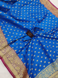 Firozi Blue Banarasi Handloom Satin Silk Saree - Aura Benaras