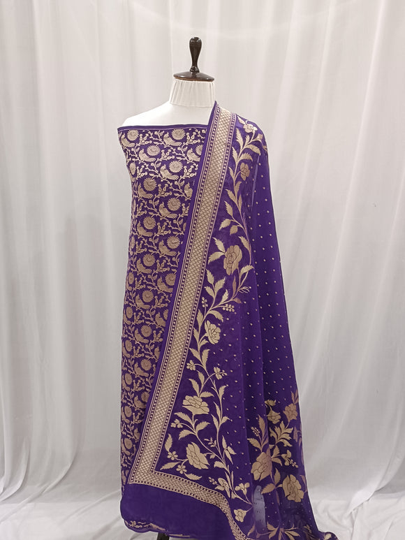 Purple Banarasi Khaddi Georgette Suit - Aura Benaras