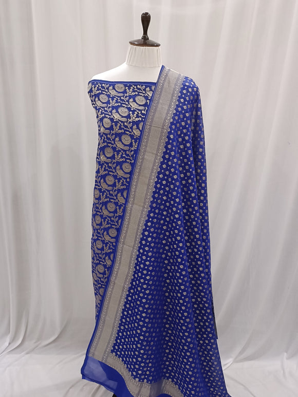 Royal Blue Banarasi Khaddi Georgette Suit - Aura Benaras