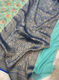 Pre Order :: Firozi Blue Banarasi Handloom Pure Georgette Saree
