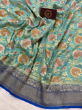 Firozi Blue Banarasi Handloom Pure Georgette Saree - Aura Benaras