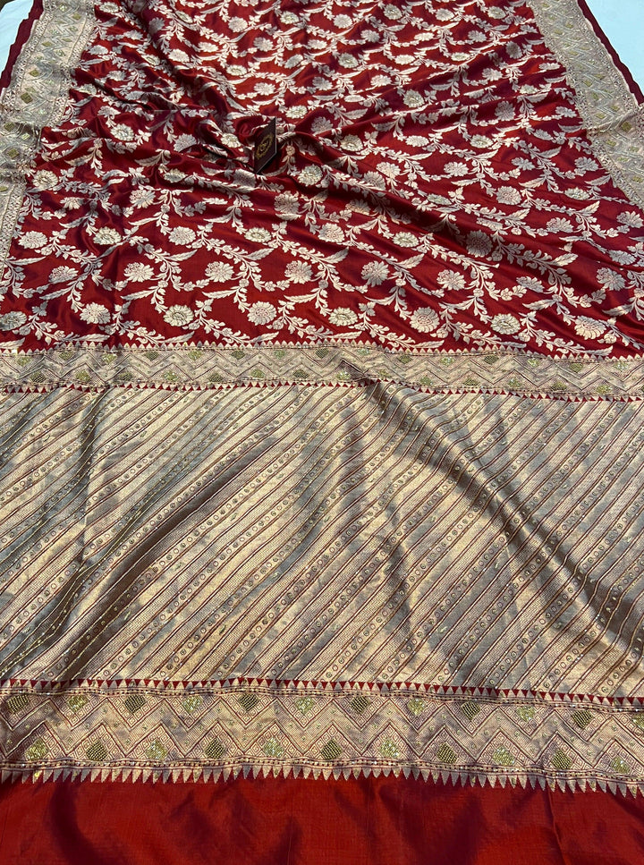 Maroon Pure Banarasi Handloom Katan Silk Saree - Aura Benaras
