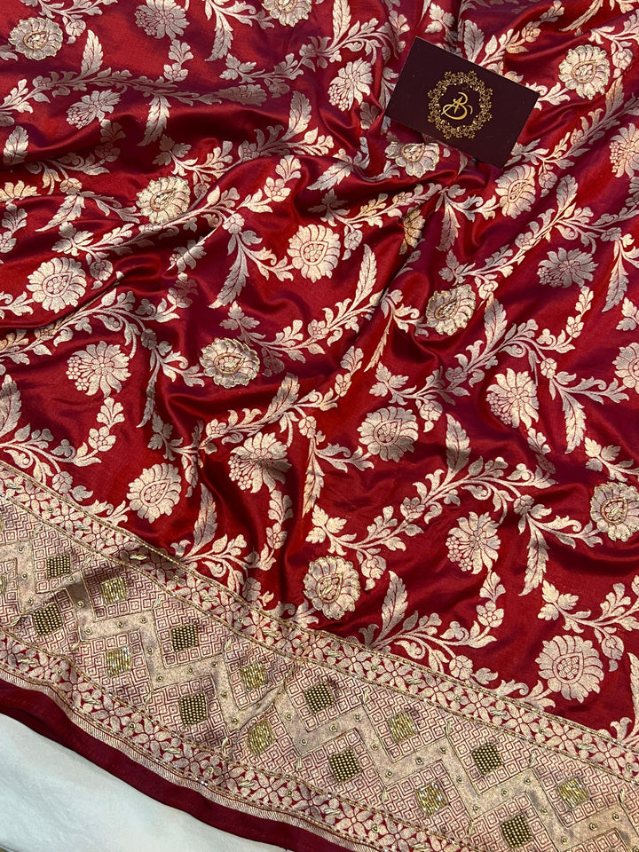 Maroon Pure Banarasi Handloom Katan Silk Saree - Aura Benaras