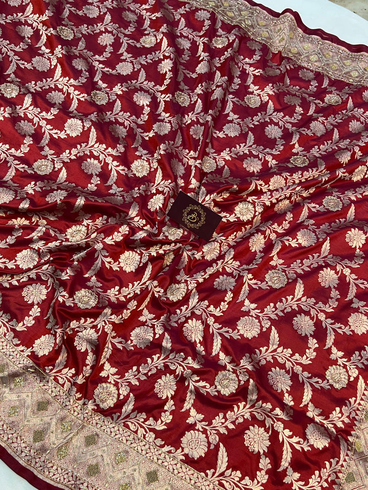 Maroon Pure Banarasi Handloom Katan Silk Saree - Aura Benaras