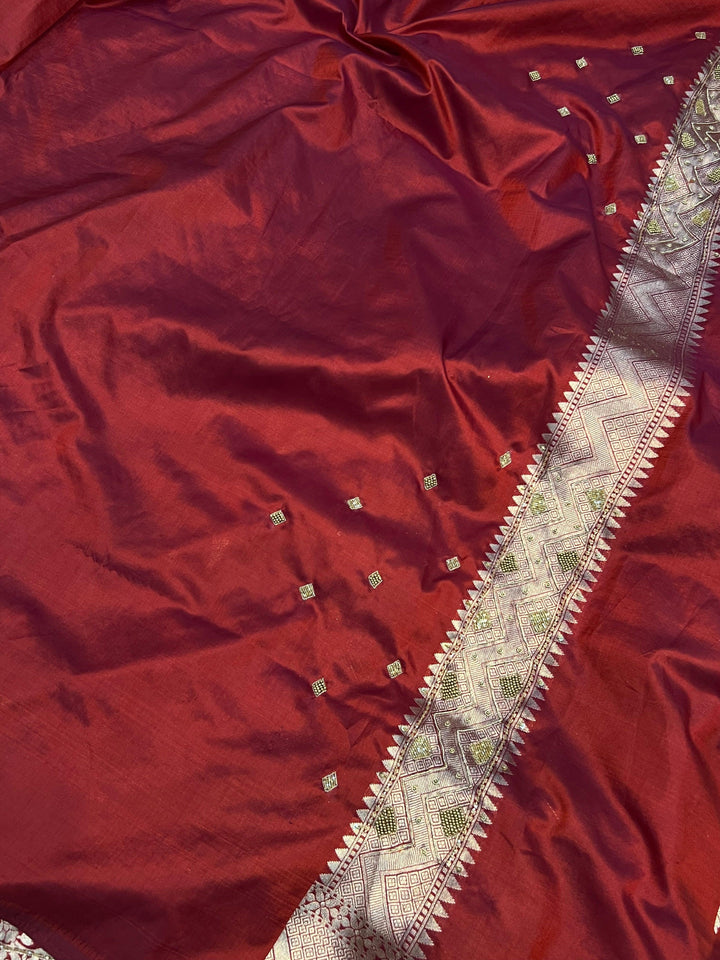 Maroon Pure Banarasi Handloom Katan Silk Saree - Aura Benaras