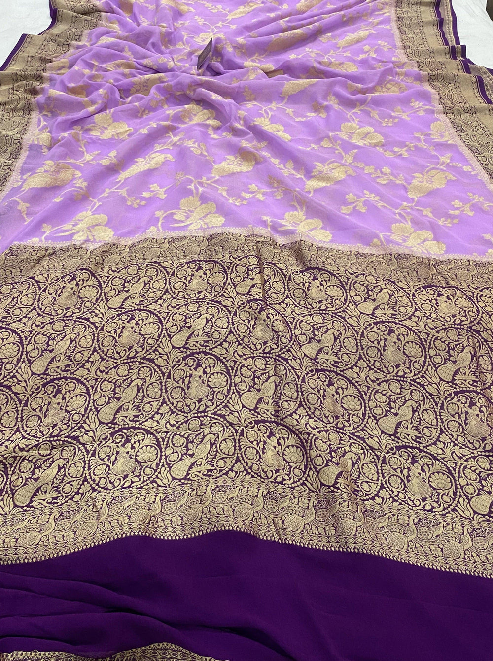 Lavender Banarasi Khaddi Georgette Saree - Aura Benaras