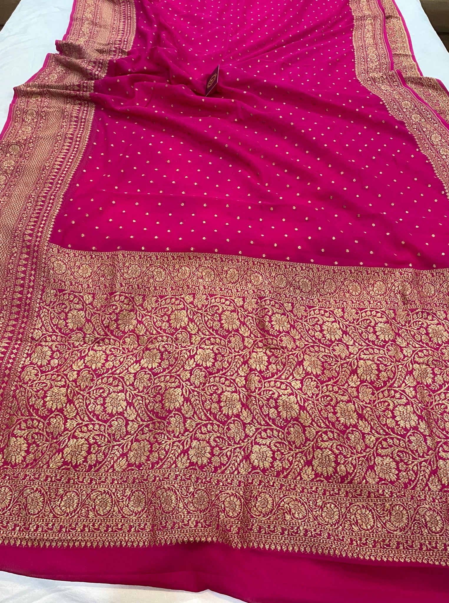 Rani Pink Handloom Pure Khaddi Georgette Silk Saree - Aura Benaras