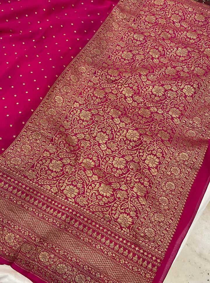 Rani Pink Handloom Pure Khaddi Georgette Silk Saree