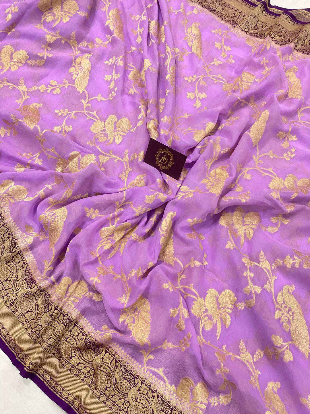 Lavender Banarasi Khaddi Georgette Saree - Aura Benaras