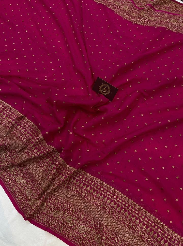 Rani Pink Handloom Pure Khaddi Georgette Silk Saree