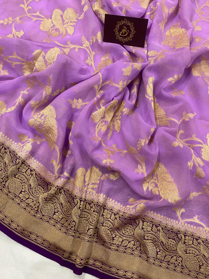 Lavender Banarasi Khaddi Georgette Saree - Aura Benaras