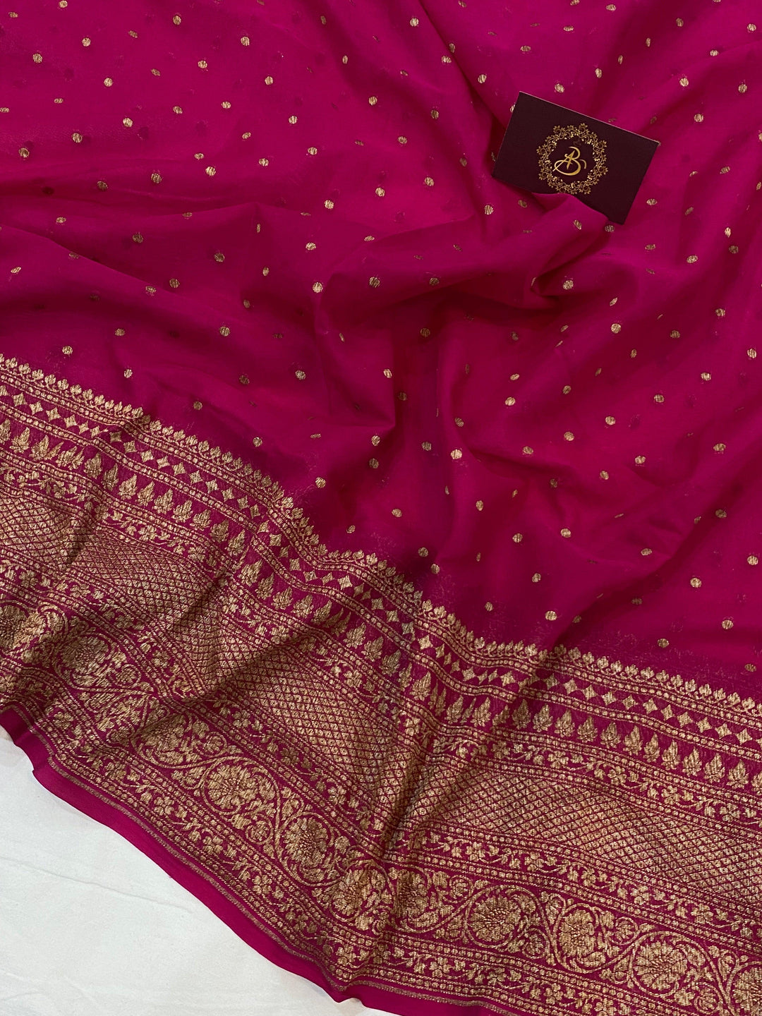Rani Pink Handloom Pure Khaddi Georgette Silk Saree