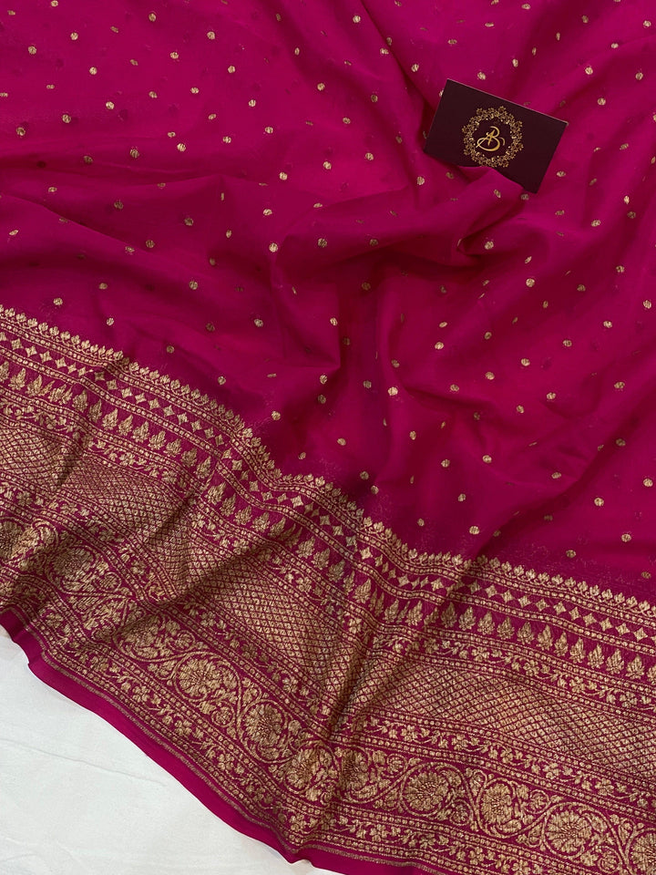 Rani Pink Handloom Pure Khaddi Georgette Silk Saree