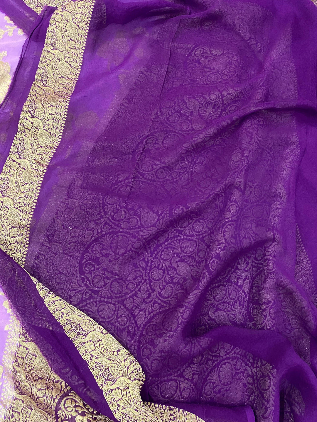 Lavender Banarasi Khaddi Georgette Saree - Aura Benaras