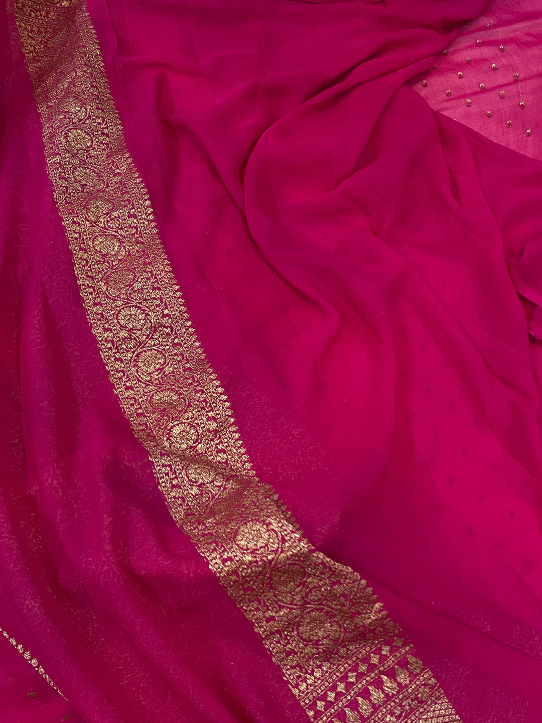 Rani Pink Handloom Pure Khaddi Georgette Silk Saree