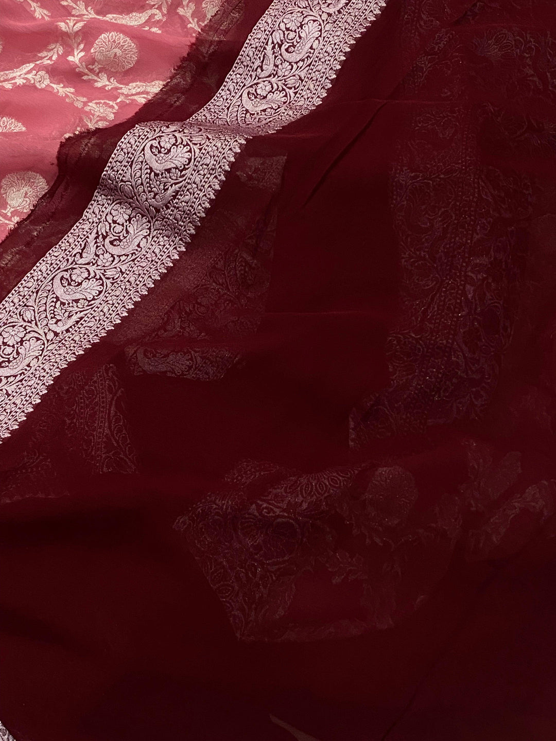 Onion Pink Banarasi Khaddi Georgette Saree - Aura Benaras