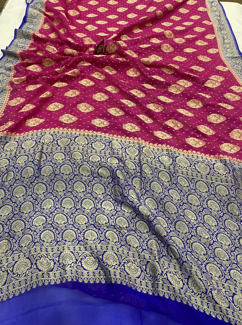 Rani Pink Banarasi Khaddi Georgette Saree - Aura Benaras