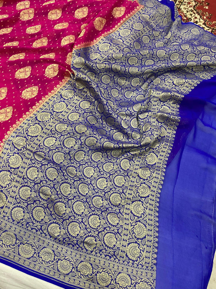 Rani Pink Banarasi Khaddi Georgette Saree - Aura Benaras