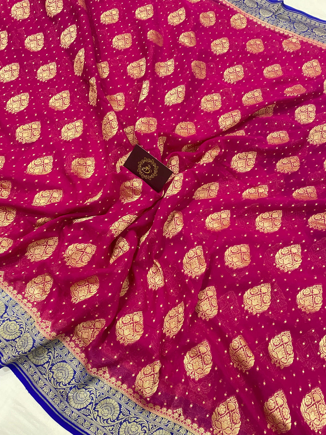 Rani Pink Banarasi Khaddi Georgette Saree - Aura Benaras