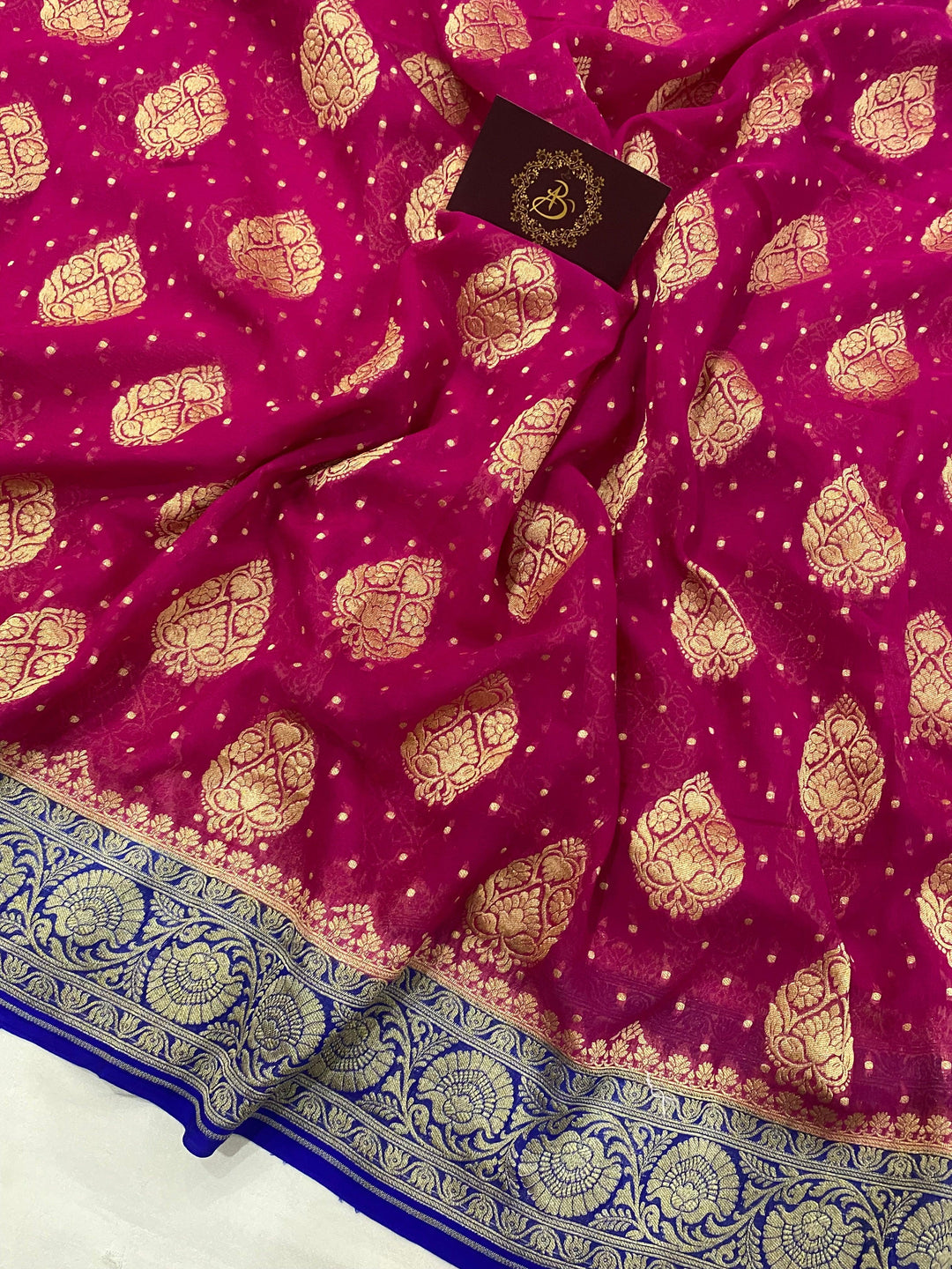 Rani Pink Banarasi Khaddi Georgette Saree - Aura Benaras