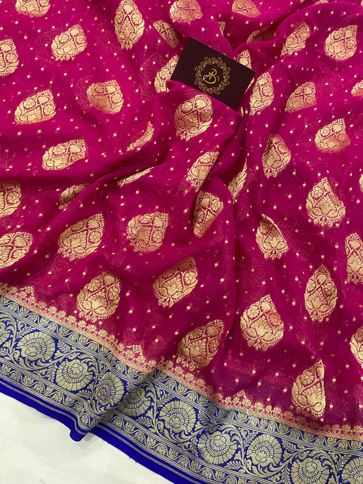 Rani Pink Banarasi Khaddi Georgette Saree - Aura Benaras