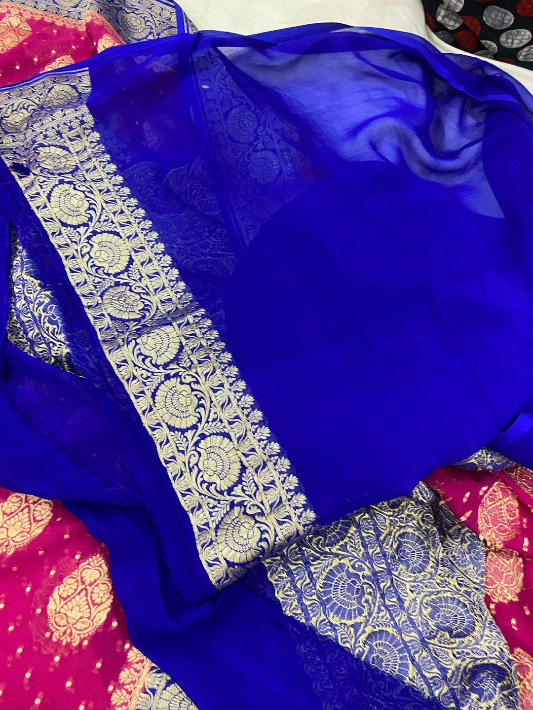 Rani Pink Banarasi Khaddi Georgette Saree - Aura Benaras