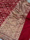 Deep Red Pure Banarasi Handloom Katan Silk Saree - Aura Benaras
